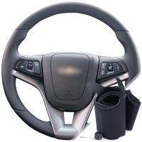 Оплетка на руль из натуральной кожи Chevrolet Tracker III 2013-н.в. (для замены штатной кожи, черная)